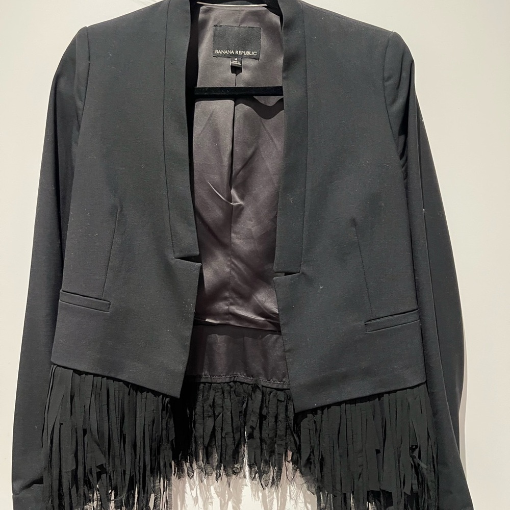 Banana Republic Black Fringe Blazer Modern Open-Front